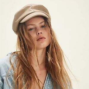 ‼️SOLD‼️ Free People Carrie Distressed Lieutenant Hat | Taupe | Vehan Leather